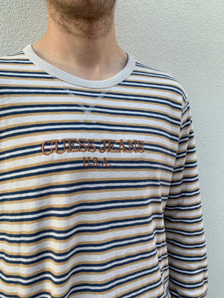Guess Jeans Longsleeve White Blue Burgundy Striped