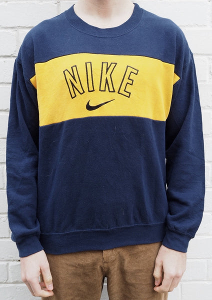 Vintage Nike Sweater Blue with Yellow stripe on front