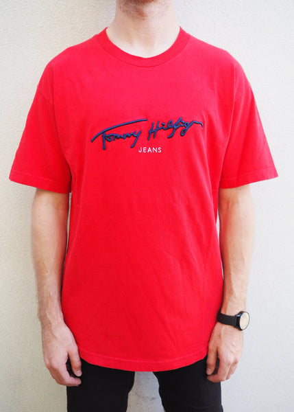 Tommy Hilfiger Red 90's T-shirt Emrioded logo