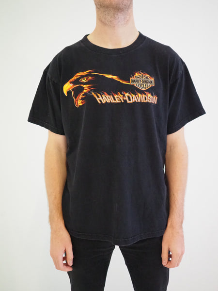 Harley Davidson T-shirt Flames Hawkeye Coralville, IA