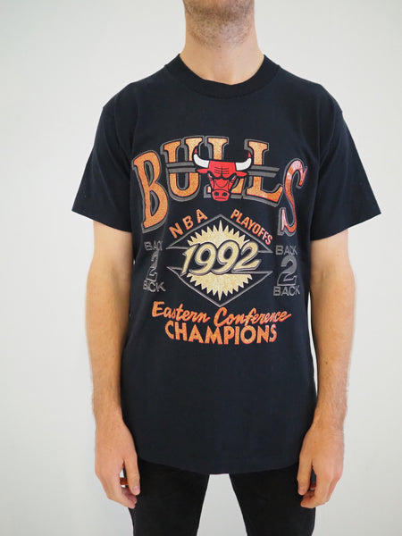 NBA Chicago Bulls 1992 Eastern Conference Champions Shiny front Black T-shirt
