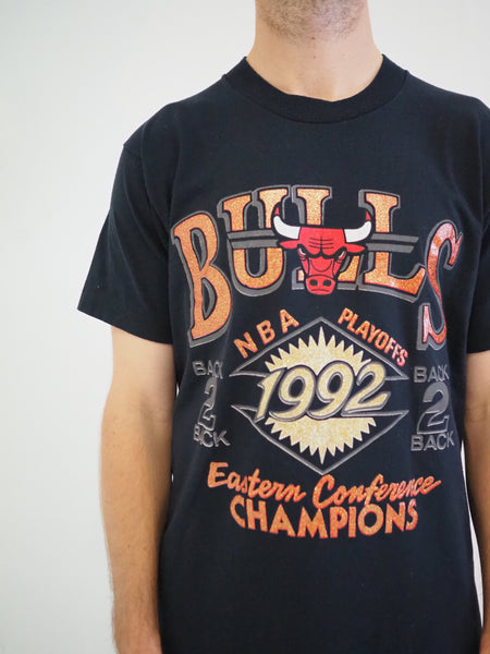 NBA Chicago Bulls 1992 Eastern Conference Champions Shiny front Black T-shirt