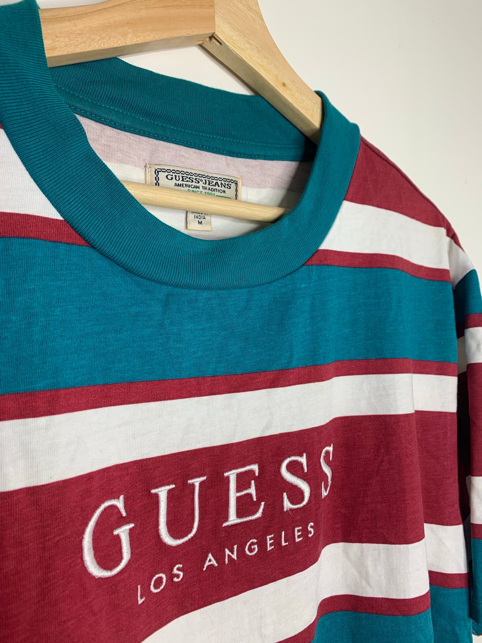 Guess Green Red White Stripe T-shirt