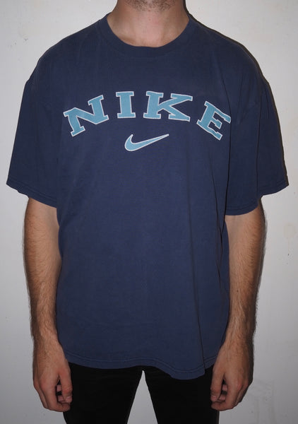 Dark Blue Nike T-shirt Light Blue Text