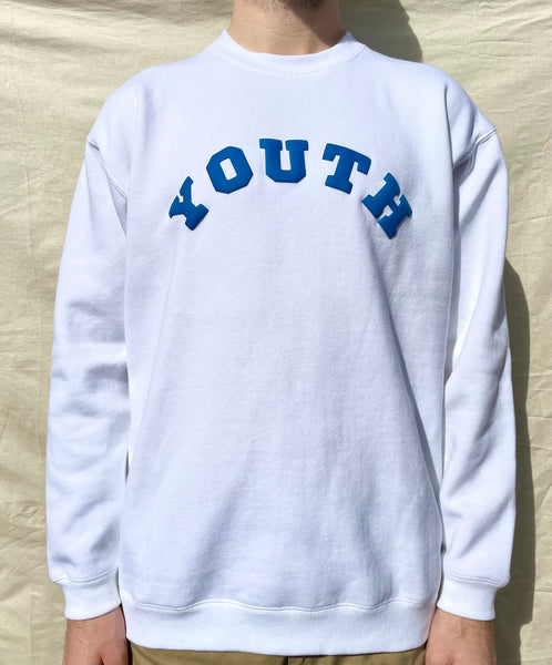 "Youth" Varsity College White Sweater